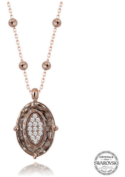 Crystal Taşlı Ros Top Oval 925 Ayar Gümüş Kolye