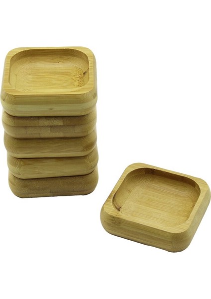 6 Adet 9X9CM Kare Ahşap Bambu Çerezlik - Lokumluk Kase Derinlik: 1.8cm (4915)