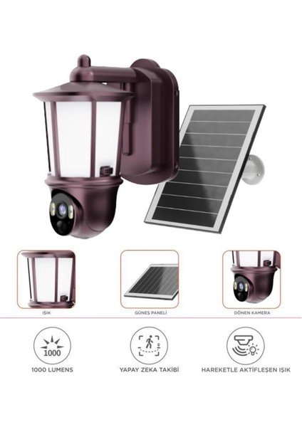 CMR29 Şarjlı Duvar Lambası Görünümlü Gizli Dış Mekan Kamerası Akıllı Ip Güneş Enerjili Kamera