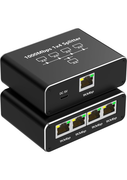 Gigabit Ethernet Splitter 1000MBPS 1x4 RJ45 Cat5/6/7/8 Kablo Ayırıcı 1 x 4 Port Çoklayıcı Adaptör