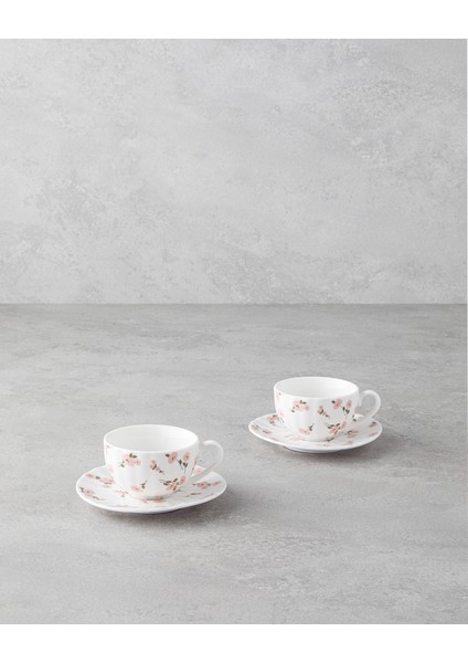 Cordelia New Bone China 4 Parça 2 Kişilik Kahve Fincan Takımı 90 ml Beyaz - Pembe