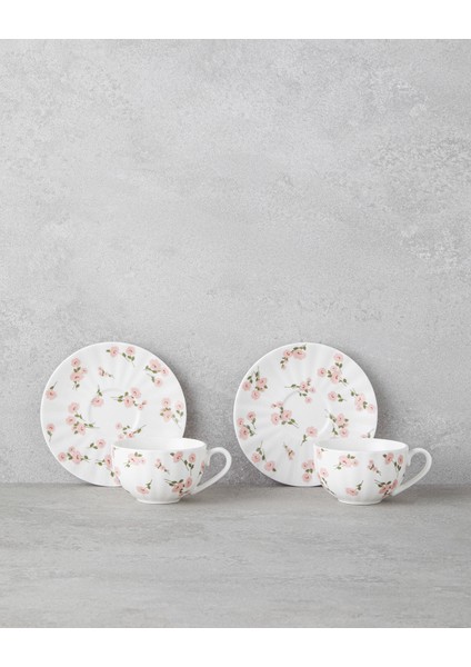 Cordelia New Bone China 4 Parça 2 Kişilik Kahve Fincan Takımı 90 ml Beyaz - Pembe fiyatları