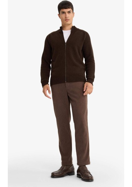 Standart Fit Dik Yaka Fermuarlı Yün Karışımlı Triko Hırka F2983AX25WN fiyatları