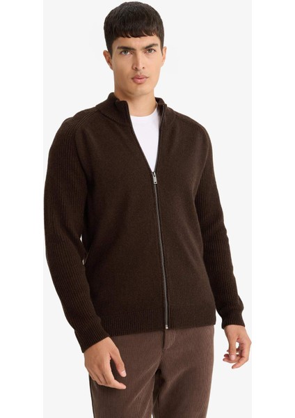 Standart Fit Dik Yaka Fermuarlı Yün Karışımlı Triko Hırka F2983AX25WN modelleri