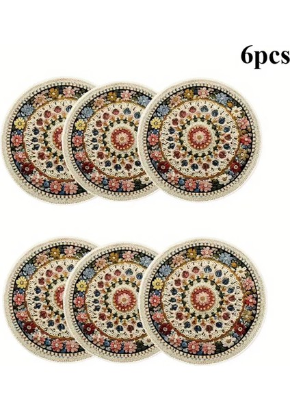 6’lı Yuvarlak Amerikan Servis Altlığı 35X35CM Restoran Ev Için Yıkanabilir Kaymaz Çiçekli fiyatları
