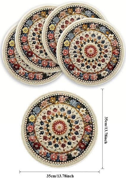6’lı Yuvarlak Amerikan Servis Altlığı 35X35CM Restoran Ev Için Yıkanabilir Kaymaz Çiçekli fırsatları