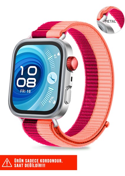 Huawei Watch Fit 3 / Fit 4 / Fit 4 Pro Uyumlu Hasır Örgü Spor Cırtlı Naylon Pratik Kordon