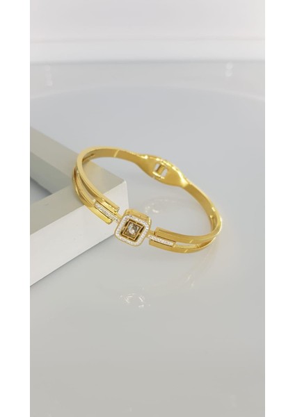 Baget Kare Taşlı Kadın Gold Çelik Kelepçe | Sns103317 fiyatları