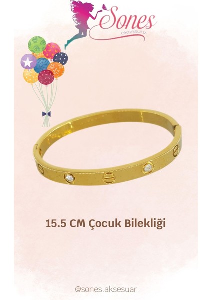 Çocuk 15 cm ve altı bilekler için Taşlı Çelik Kelepçe SNS003 kararmaz doğum günü hediye