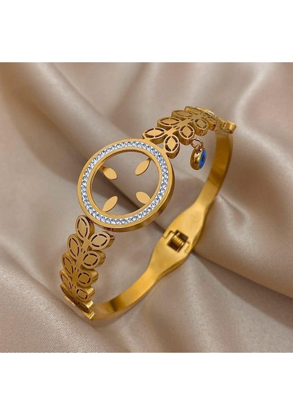 Çeyrek Altın Takılan Kararmaz Çelik Kelepçe SNS103896