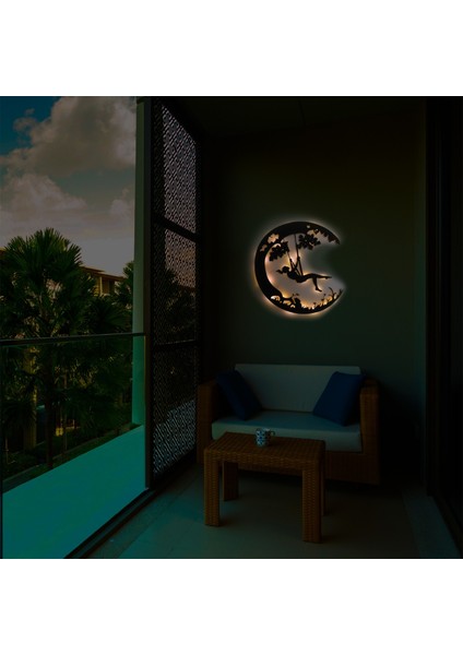 LED Işıklı Ayda Salıncaktaki Kız Dekoratif Tablo Balkon Duvar Dekorlu Gece Lambası fırsatları