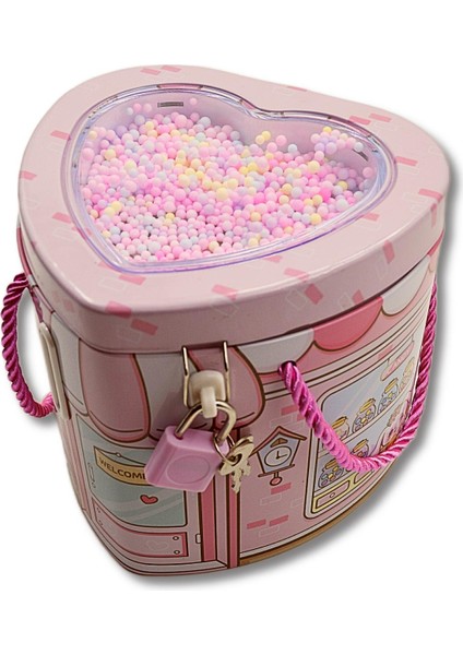 Kilitli Metal Kalp Şekilli Kumbara (0356) Pembe