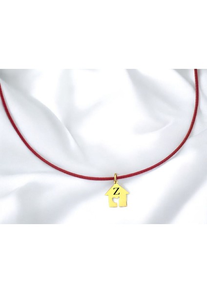 Altın Plakalı 14 Ayar Z Harfine Özel Kırmızı Bağlıklı Ev Figürlü Hediyelik KOLYE-628HARF fiyatları