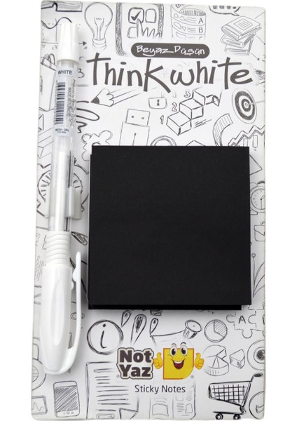 Think White Beyaz Jel Kalemli Yapışkanlı Not Kağıdı Siyah (TW-7264)