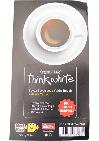 Think White Beyaz Jel Kalemli Yapışkanlı Not Kağıdı Siyah (TW-7264) modelleri