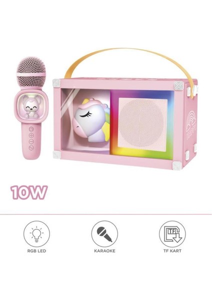 07 Rgb Unikorn Figürlü Mikrofonlu Karaoke Bluetooth Hoparlör