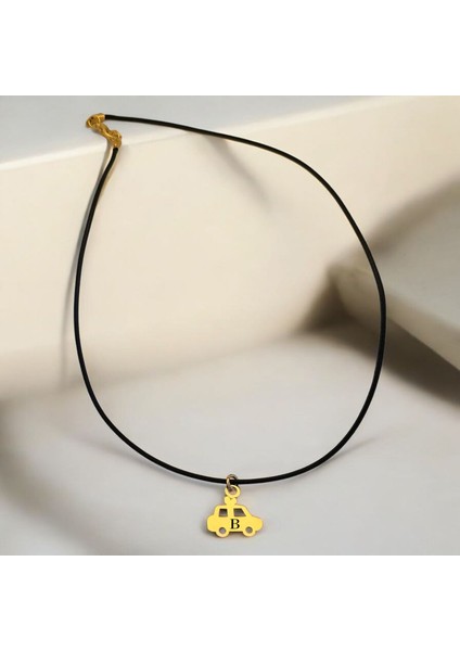 14 Ayar Altın Plakalı B Harfine Özel Araba Figürlü Siyah Bağlıklı Hediyelik KOLYE-630HARF fiyatları