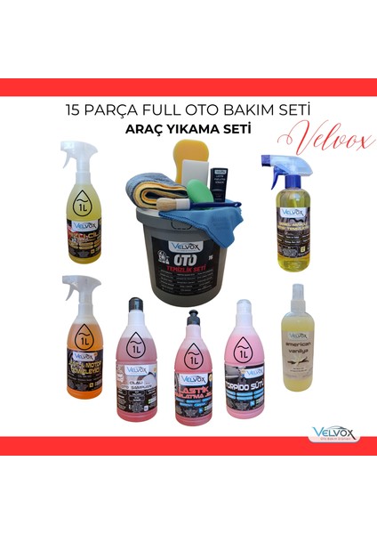 15'li Süper Set Araba Araç Yıkama Bakım Seti Fırsat Ürünler Oto Bakım Temizlik Seti Kovalı