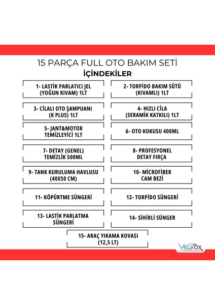 15'li Süper Set Araba Araç Yıkama Bakım Seti Fırsat Ürünler Oto Bakım Temizlik Seti Kovalı modelleri