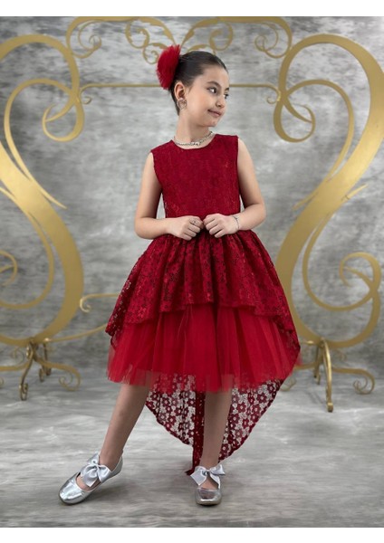 Kız Çocuk Kuyruklu Desenli Elbise Toka 'li