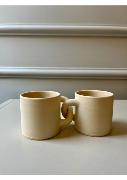 Kahve Köşesi Sevimli Biblo, Bej Kahve Bardağı Çifti, Dekoratif Obje Biblo