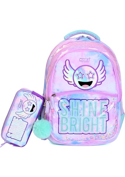 MU-9106 Shine Bright Okul Çantası ve Kalemlik Seti – Renkli Desenli, Işıltılı, Ortaokul/ilkokul Için