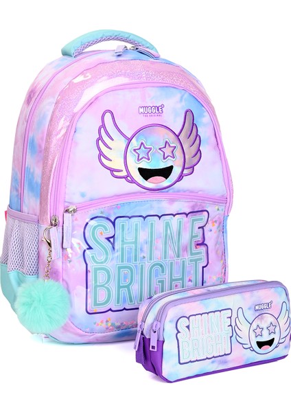 MU-9106 Shine Bright Okul Çantası ve Kalemlik Seti – Renkli Desenli, Işıltılı, Ortaokul/ilkokul Için fiyatları