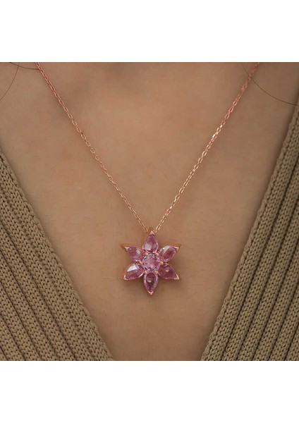 Gümüş Rose Pembe Çiçek Kolye fiyatları