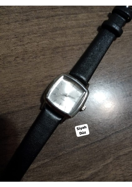 Vintage Model Kare-Oval Gümüş Kasa Retro Still - Siyah Kordon Kadın Kol Saati 0034