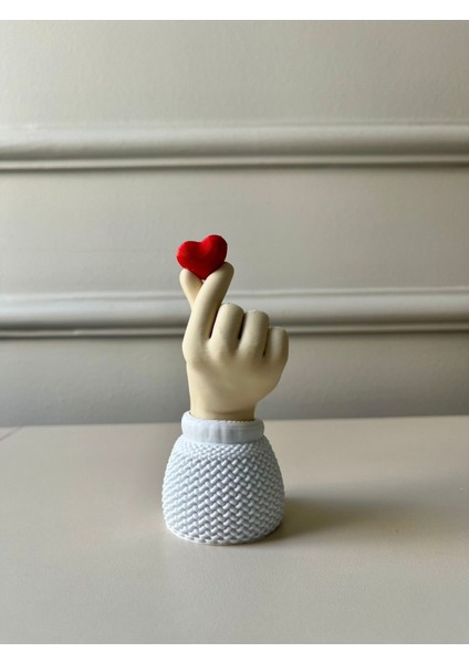 Korean Heart Biblo, Kalp Tutan El Sevimli Hediyelik, 14 cm