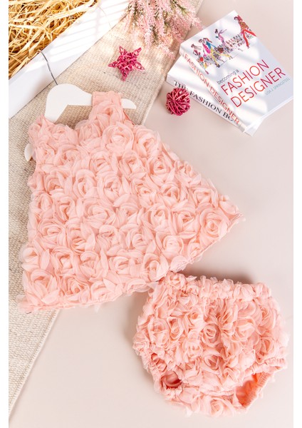 Gül Işlemeli Kız Bebek Elbise Özel Gün Elbisesi