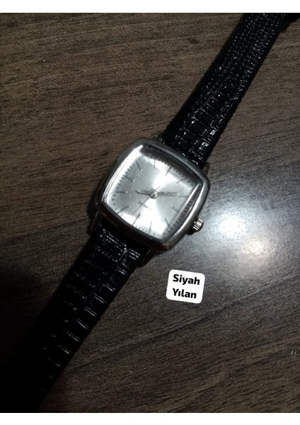 Vintage Model Kare-Oval Gümüş Kasa Retro Still - Siyah Kordon Kadın Kol Saati 0034