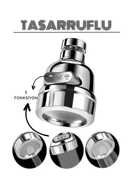 3 Fonksiyonlu Tasarruflu Musluk Başlığı Krom