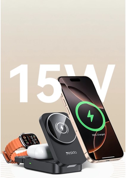 DS27 3in1 Katlanabilir Apple iPhone Watch Series 15W Kablosuz Magsafe Şarj Destekli Masaüstü Kablosuz Hızlı Şarj Standı fiyatları