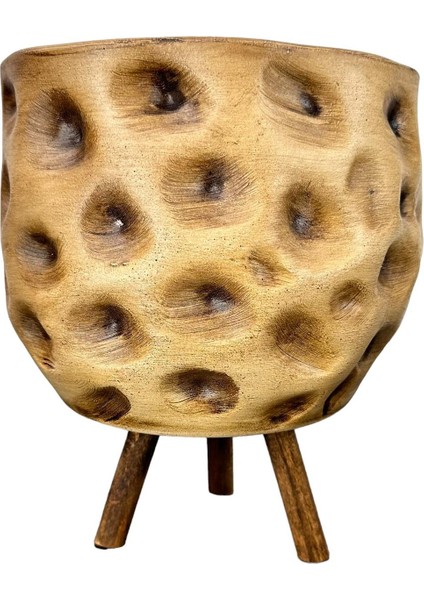 Ev Dekorasyon Aksesuar Naturel Desenli Toprak Saksı Saksılık Salon Çiçeklik 3 Ayaklı 19 cm