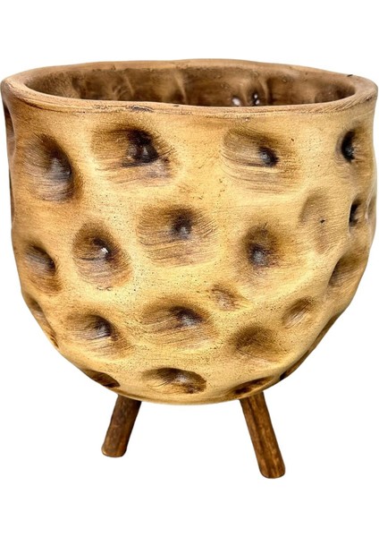 Ev Dekorasyon Aksesuar Naturel Desenli Toprak Saksı Saksılık Salon Çiçeklik 3 Ayaklı 19 cm indirimleri