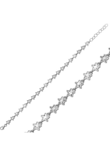 Gümüş Beyaz Yıldız Bayan Bileklik