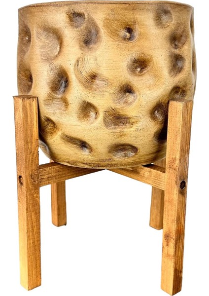 Ev Dekorasyon Aksesuar Naturel Desenli Toprak Saksı Saksılık Salon Çiçeklik 4 Ayaklı 19 cm