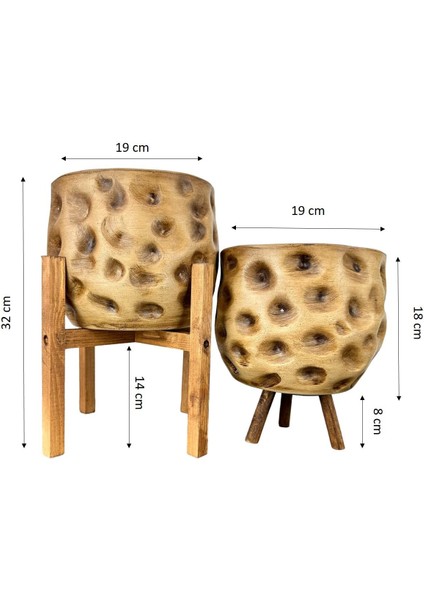 Ev Dekorasyon Aksesuar Naturel Desenli Toprak Saksı Saksılık Salon Çiçeklik Ikili set 4 Ayaklı - 3 Ayaklı 19 cm fiyatları