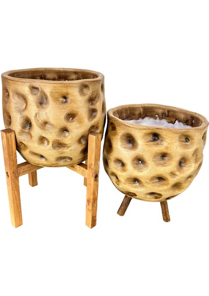 Ev Dekorasyon Aksesuar Naturel Desenli Toprak Saksı Saksılık Salon Çiçeklik Ikili set 4 Ayaklı - 3 Ayaklı 19 cm fırsatları