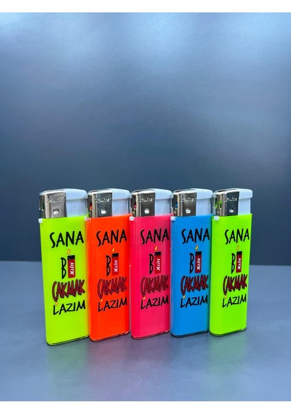 Karikatür Temalı 5 Farklı Renk ve Yazılı Doldurulabilir Gazlı 5 Adet Çakmak - Koleksiyon
