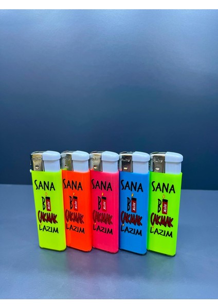 Karikatür Temalı 5 Farklı Renk ve Yazılı Doldurulabilir Gazlı 5 Adet Çakmak - Koleksiyon fiyatları