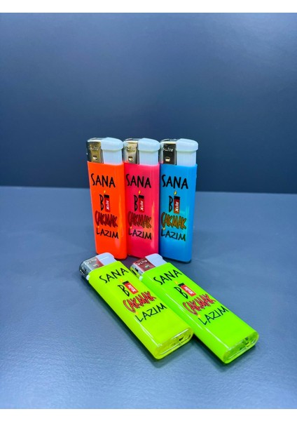 Karikatür Temalı 5 Farklı Renk ve Yazılı Doldurulabilir Gazlı 5 Adet Çakmak - Koleksiyon modelleri