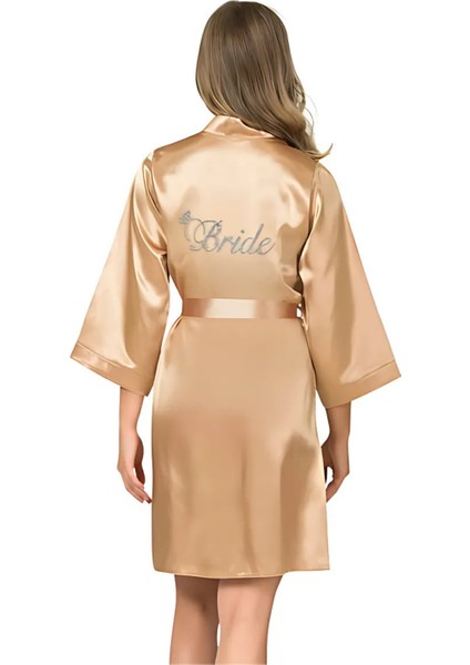 Kısa Saten Bride Sabahlık – Gelin Hazırlık Sabahlığı