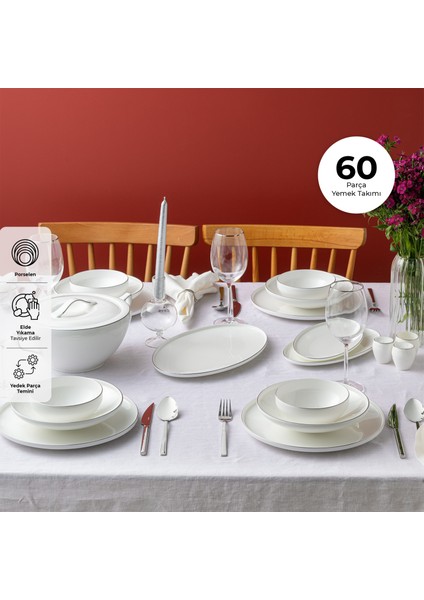 Fine Bone Freya 60 Parça 12 Kişilik Yuvarlak Yemek Takımı Platin