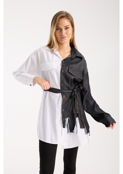 Kot Detaylı Kuşaklı Gömlek