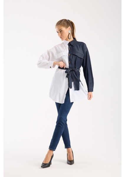 Kot Detaylı Kuşaklı Gömlek