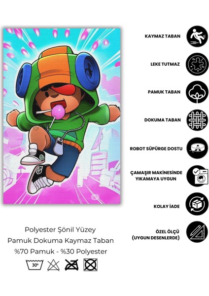 Leon Figürlü Halı Dijital Baskılı Pamuk Dokuma Kaymaz Tabanlı Yıkanabilir Antialerjik Genç Odası Halısı fırsatları