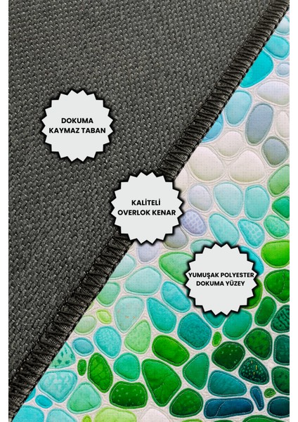 Mavi Yeşil Çakıl Taşlı Modern Halı Dijital Baskılı Dokuma Kaymaz Tabanlı Yıkanabilir Antre Halısı indirimleri