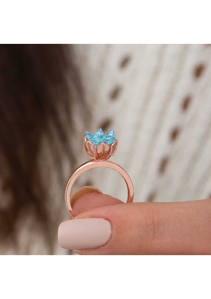 ​gümüş Rose Mavi Lotus Çiçeği Yüzük indirimleri